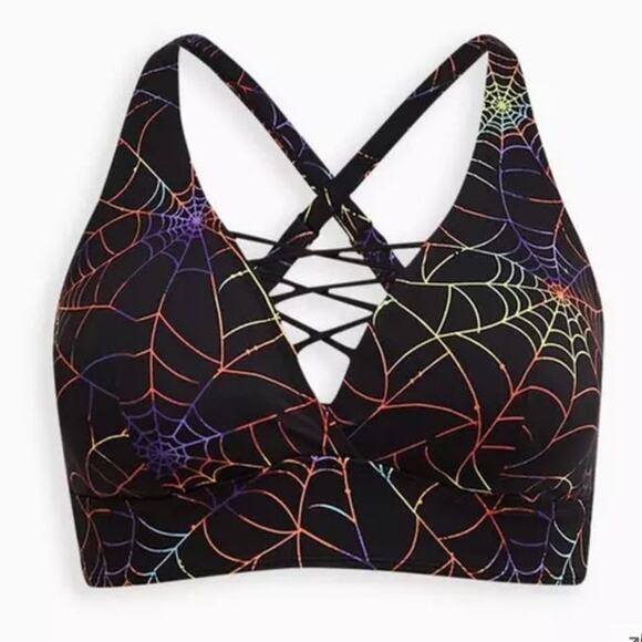 Torrid 5 (5X) Rainbow Spiderweb XO Strappy Padded Triangle Bikini Top Wireless - Picture 4 of 5